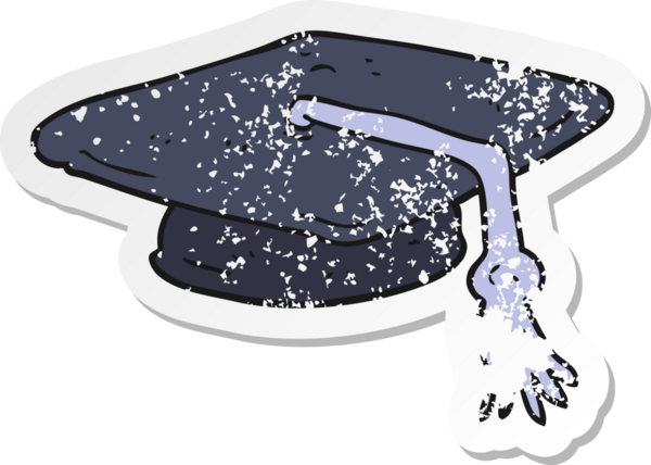 Bir insan tarafından çizilmiş bir çizgi film mezuniyet şapkasının gerilimli çıkartması.