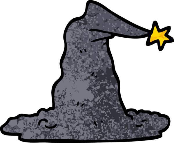 Grunge desenli çizim çizgi film sihirbazı şapkası bir insan tarafından çizildi