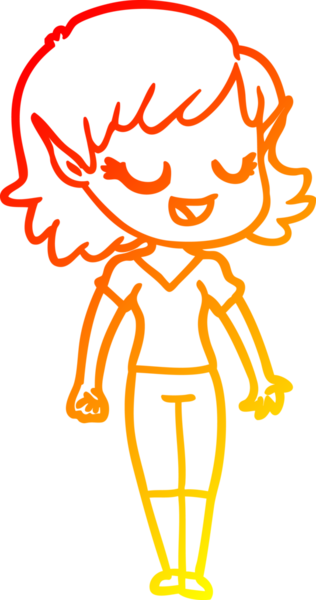 Bir insan tarafından çizilmiş mutlu bir elf kızı çizimi.