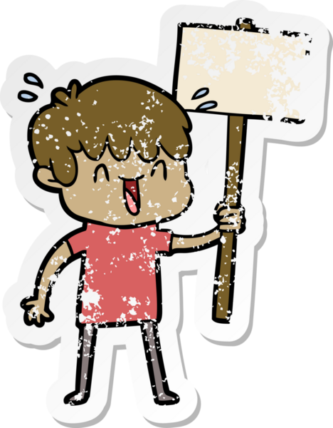 Bir insan tarafından çizilmiş gülen bir çizgi film karakterinin sıkıntılı çıkartması.