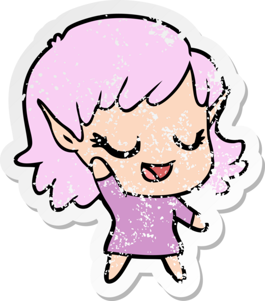 Bir insan tarafından çizilmiş mutlu bir elf kızının sıkıntılı çıkartması.