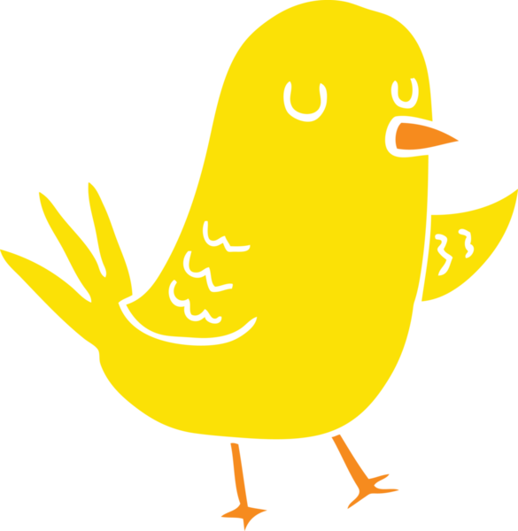 Bir insan tarafından çizilmiş düz renkli çizgi film kuşu