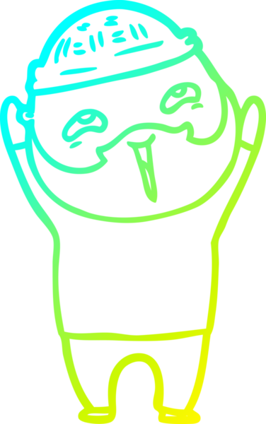 Bir insan tarafından çizilmiş, mutlu, sakallı, çizgi film karakteri.