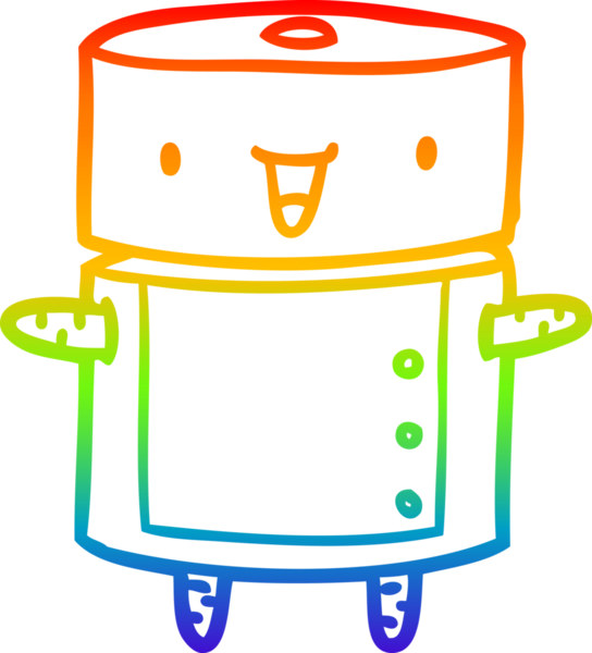 Gökkuşağı gradyan çizgisi bir insan tarafından çizilmiş şirin bir robot çizimi