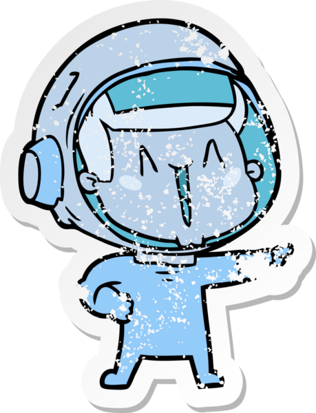 Bir insan tarafından çizilmiş mutlu bir astronotun sıkıntılı çıkartması.