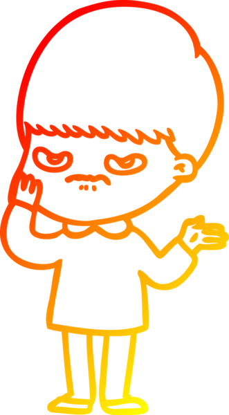 Bir insan tarafından çizilmiş kızgın çizgi film çocuğunun sıcak çizgi çizimi.