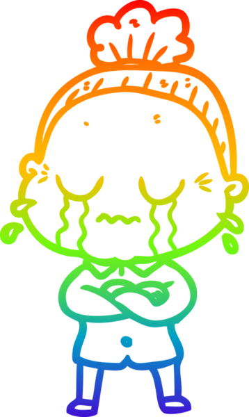 Gökkuşağı gradyan çizgi çizimi bir insan tarafından çizilmiş ağlayan yaşlı bir kadın