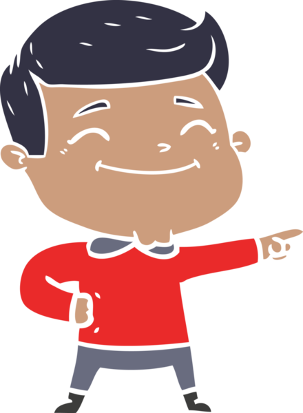 Bir insan tarafından çizilmiş mutlu düz renkli karikatür adam.