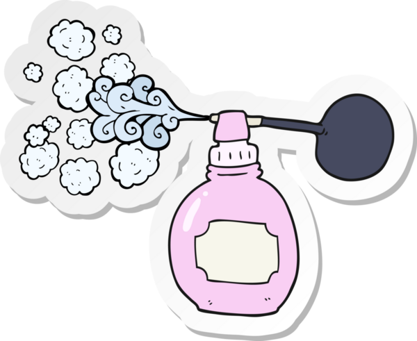 Bir insan tarafından çizilmiş karikatür parfüm şişesinin etiketi.