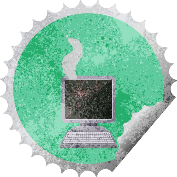 Kırık bilgisayar grafik vektör illüstrasyon yuvarlak etiketi bir insan tarafından çizildi