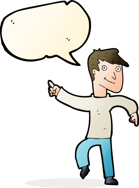 Bir insan tarafından çizilmiş konuşma balonuyla işaret eden mutlu adam çizgi filmi.