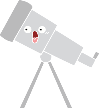 Bir insan tarafından çizilmiş düz renkli bir teleskop karikatürü