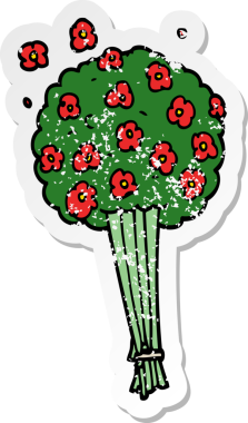 Bir insan tarafından çizilmiş bir demet çiçeğin sıkıntılı çıkartması.