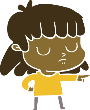 Düz renkli karikatür, ilgisiz kadın; bir insan tarafından çizilmiş.