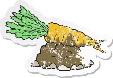 Bir insan tarafından çizilmiş havuç desenli bir karikatür çıkartması.