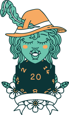 Retro Dövme Biçimi Bir insan tarafından çizilmiş 20 zarlı yarım ork ozanı