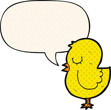 Bir insan tarafından çizilmiş çizgi roman tarzında konuşma baloncuğu olan çizgi film kuşu.