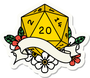 Bir insan tarafından çizilmiş 20 D20 zarının çıkartması.