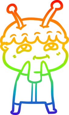 Gökkuşağı gradyan çizimi bir insan tarafından çizilmiş dost bir uzay adamının çizimi