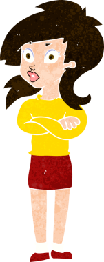 Bir insan tarafından katlanmış kolları olan çizgi film kadını.