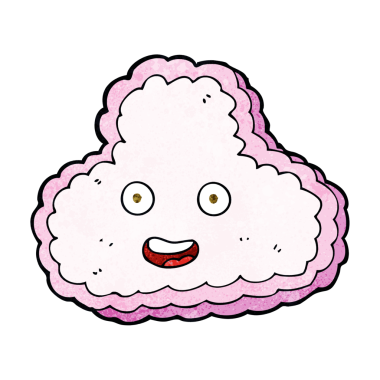 Bir insan tarafından çizilmiş pembe bulutlu çizgi film.