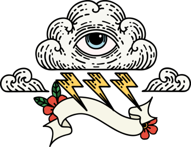 Geleneksel dövme. Her şeyi gören bir göz bulutu şeklinde. Bir insan tarafından çizilmiş.