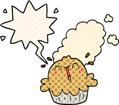 Bir insan tarafından çizilmiş çizgi roman tarzında konuşma baloncuğu olan şirin bir çizgi film pastası.