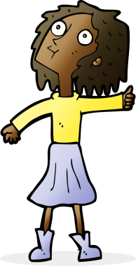 Bir insan tarafından çizilmiş gökyüzüne bakan çizgi film kadını.