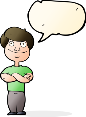 Bir insan tarafından çizilmiş konuşma balonlu mutlu adam çizgi filmi.