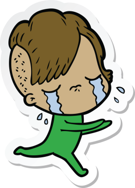 Bir insan tarafından çizilmiş, ağlayan bir kızın çıkartması.