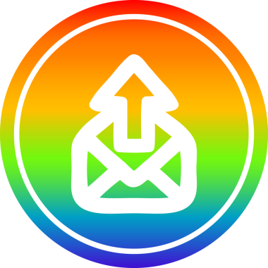 bir insan tarafından çizilmiş gökkuşağı gradyanı olan e- posta dairesel simgesi gönder