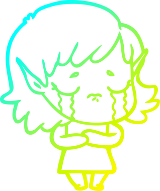 Bir insan tarafından çizilmiş, ağlayan bir elf kızı çizimi.