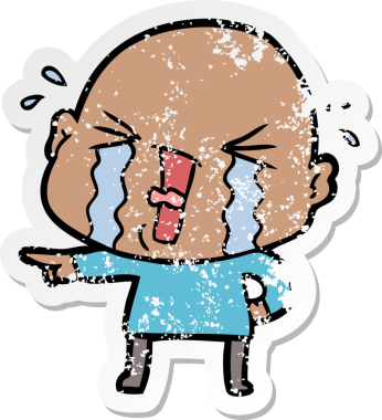 Bir insan tarafından çizilmiş ağlayan kel bir adamın sıkıntılı çıkartması.