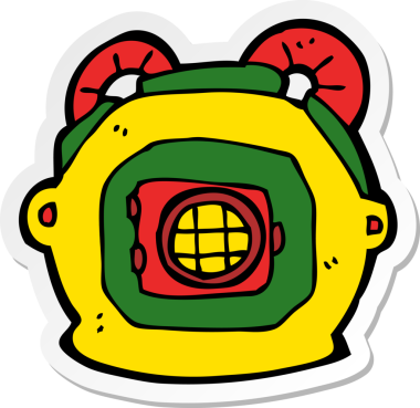 Bir insan tarafından çizilmiş eski bir derin deniz dalgıcı miğferi çıkartması.