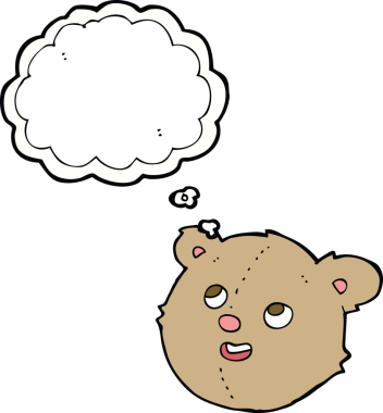 Bir insan tarafından çizilmiş düşünce balonlu oyuncak ayı kafası.