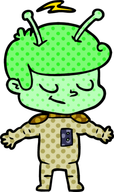 Bir insan tarafından çizilmiş dost canlısı çizgi film uzay adamı.