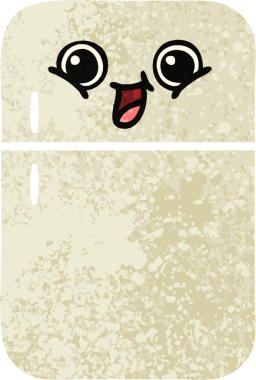 Bir insan tarafından çizilmiş buzdolabının retro çizim tarzı karikatürü.