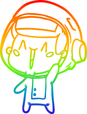 Gökkuşağı gradyan çizimi mutlu bir astronot çizimi bir insan tarafından çizilmiş