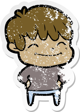 Bir insan tarafından çizilmiş mutlu çizgi film çocuğunun sıkıntılı çıkartması.