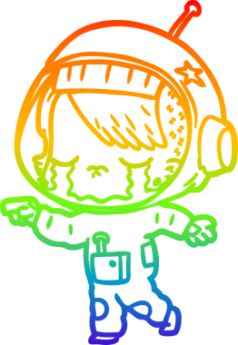 Gökkuşağı gradyan çizgi çizimi bir insan tarafından çizilmiş ağlayan astronot kız