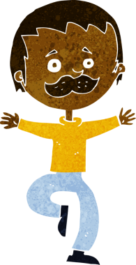 Bir insan tarafından çizilmiş bıyıklı çizgi film dansçısı.