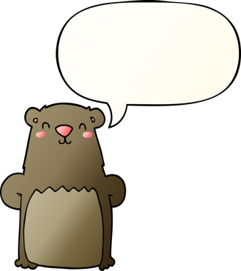 Bir insan tarafından çizilmiş yumuşak eğimli konuşma baloncuklu çizgi film ayısı.