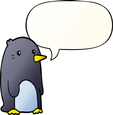 bir insan tarafından çizilmiş düzgün eğimli konuşma baloncuğu olan penguen çizgi filmi