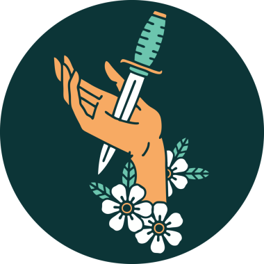 Bir insanın eline çizdiği hançerin ikonik dövme şekli.