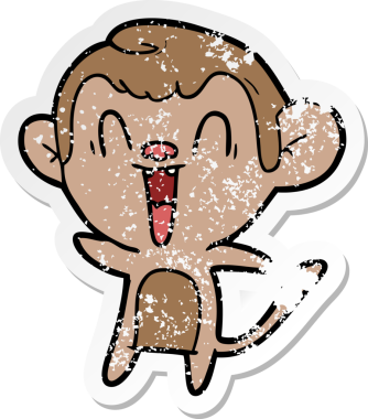 Bir insan tarafından çizilmiş gülen maymunun sıkıntılı çıkartması.