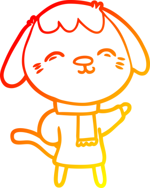 Bir insan tarafından çizilmiş kışlık giysiler içinde mutlu bir çizgi film köpeğinin çizimi.