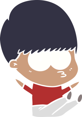 Bir insan tarafından çizilmiş düz renkli çizgi film çocuğu.