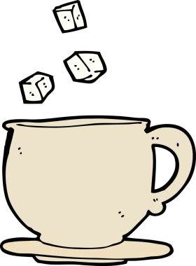 Bir insan tarafından çizilmiş şekerli çay fincanı.