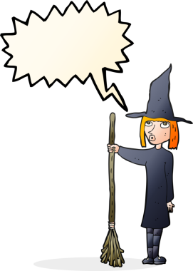 Bir insan tarafından çizilmiş konuşma balonlu çizgi film cadısı.