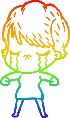 Gökkuşağı gradyan çizimi bir insan tarafından çizilmiş ağlayan bir çizgi kadın çizimi